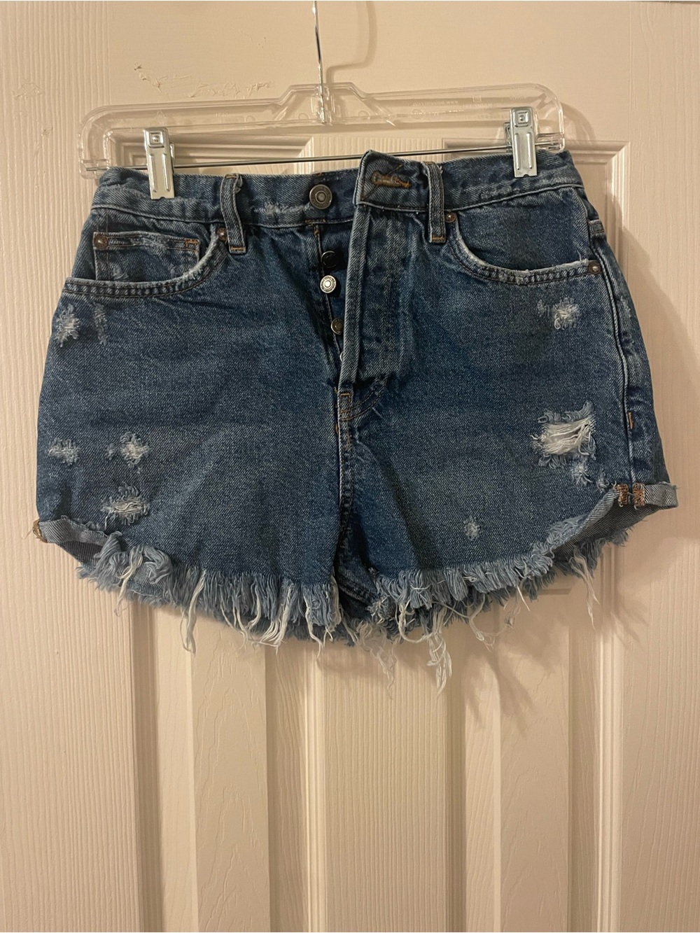 We The Free Distressed Dark Blue Denim Cutoff Shorts